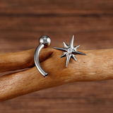16G ASTM F136 Titanium 8 Point Star Rook Piercing Curved Barbell Labret Stud Earring