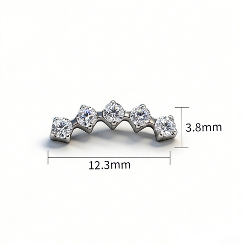 16G ASTM F136 Titanium Curved Bar with 5 CZ Labret Stud Internal Thread