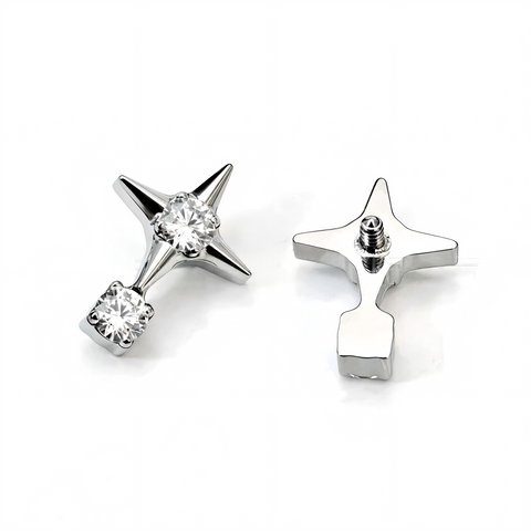 16G ASTM F136 Titanium 4 Point Star Labret Stud Earring