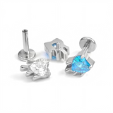 16G ASTM F136 Titanium Heart CZ Labret Stud Earring