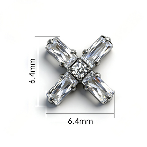 16G ASTM F136 Titanium Cross Rectangle CZ Labret Stud Internal Thread