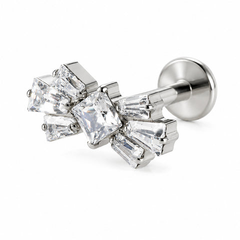 16G ASTM F136 Titanium Square CZ with 6 Rectangle CZ 0434
