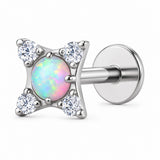16G ASTM F136 Titanium 4CZ with Opal Labret Stud 0445