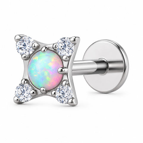 16G ASTM F136 Titanium 4CZ with Opal Labret Stud 0445