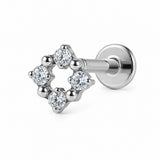 16G ASTM F136 Titanium Square Labret Sutd with 4 Round CZ 0433