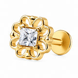 16G ASTM F136 Titanium Flower Labret Stud with Square CZ 0444