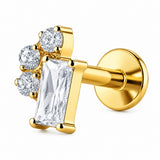 16G ASTM F136 Titanium Rectangle CZ with 3 Round CZ Labret Stud Earring 0453