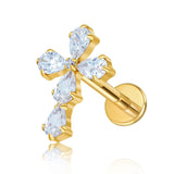 16G ASTM F136 Titanium Waterdrop CZ Cross Labret Stud Earring 0140