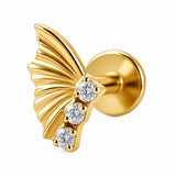 16G ASTM F136 Titanium Butterfly with 3CZ Labret Stud Earring 0455