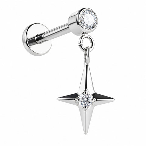 16G ASTM F136 Titanium Pendant Star Labret Stud 0443