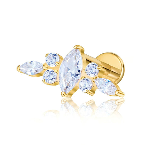 16G ASTM F136 Titanium Wing with 3 Marquise CZ Labret Stud Earring