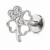 16G ASTM F136 Titanium 4 Clover Flower Labret Stud Earring 0456
