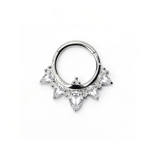 16G ASTM F136 Titanium Waterdrop CZ Hinged Segment Ring Septum Clicker Daith Ring
