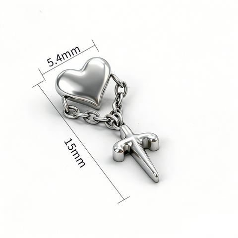 16G ASTM F136 Titanium Heart with Dagger Chain Pendant Labret Stud Internal Thread