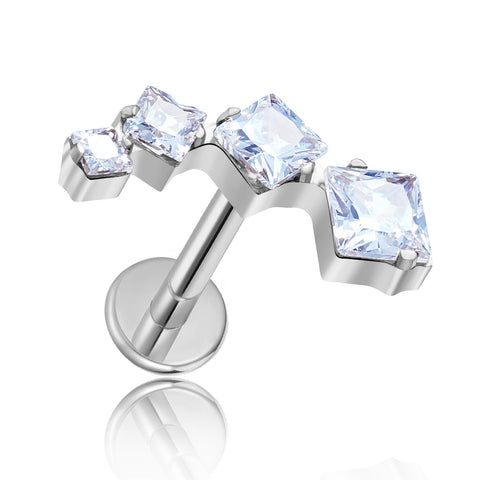 16G ASTM F136 Titanium 4 Square CZ Labret Stud Earring