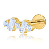 16G ASTM F136 Titanium 2 Rectange CZ with 3 Round CZ Labret Stud Earring