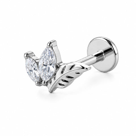 16G ASTM F136 Titanium Leaf with 2 Marquise CZ Labret Stud 0439