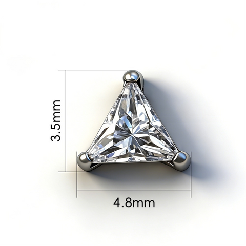 16G ASTM F136 Titanium Triangle CZ Labret Stud Internal Thread