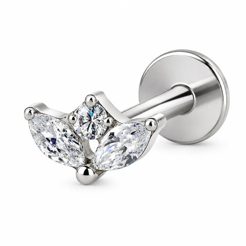 16G ASTM F136 Titanium Leaf with 2 Marquise CZ Labret Stud Earring 0452