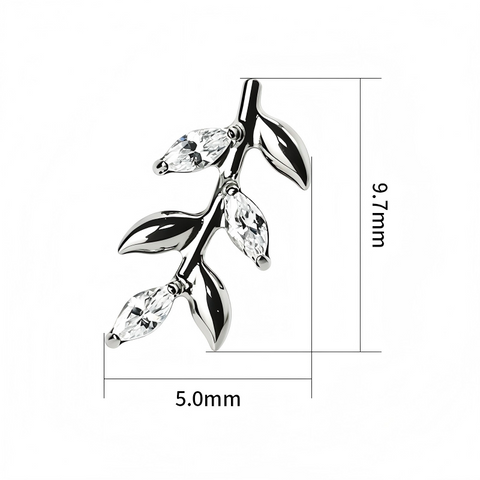 16G ASTM F136 Titanium 6 Marqusize CZ Leaf Labret Stud Internal Thread