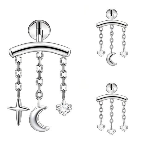 16G ASTM F136 Titanium Hidden Helix Labret Stud Earring with Chains