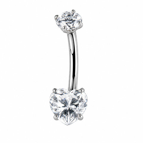 14G ASTM F136 Titanium Prong Setting Heart CZ Belly Button Ring 0008