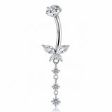 14G ASTM F136 Titanium Long Pendant Dangling Butterfly Belly Button Ring 0078