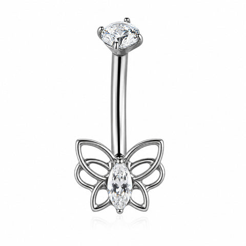 14G ASTM F136 Titanium Winding Line Butterfly Belly Button Ring 0025