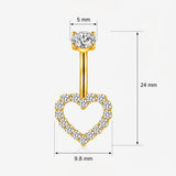 14G ASTM F136 Titanium Full Paved CZ Heart Belly Button Ring 0031