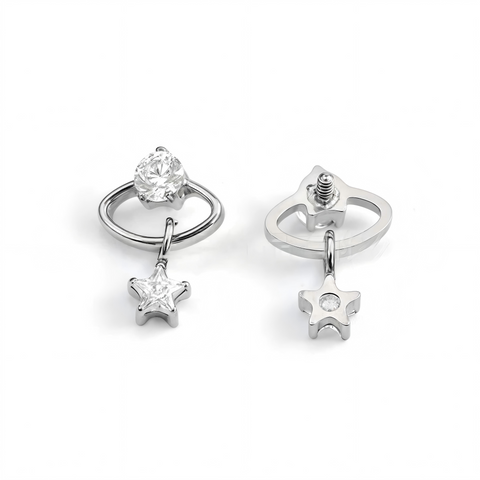 16G ASTM F136 Titanium Star Planet Pendent Dangle Earring Stud