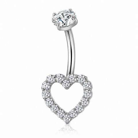 14G ASTM F136 Titanium Full Paved CZ Heart Belly Button Ring 0031