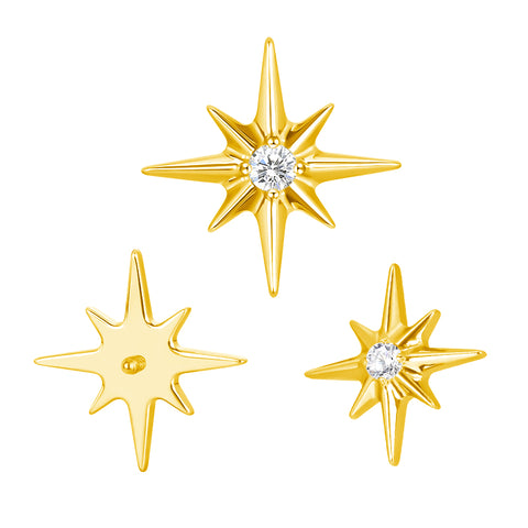 16G ASTM F136 Titanium Pole Star Cartilage Helix Labret Stud Earring 0057