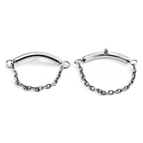 16G ASTM F136 Titanium Curved Bar with Single Double Chain Labret Stud Earring