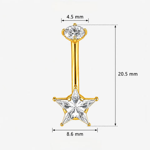 14G ASTM F136 Titanium Prong Setting Star CZ Belly Button Ring 0077