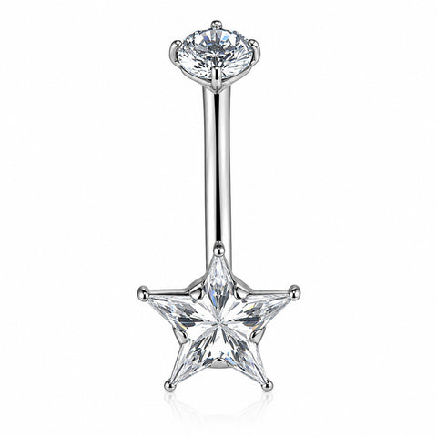 14G ASTM F136 Titanium Prong Setting Star CZ Belly Button Ring 0077