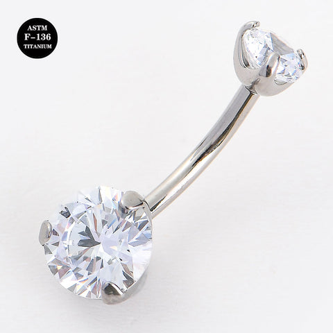 14G ASTM F136 High Polished Titanium Belly Button Rings with CZ Gem