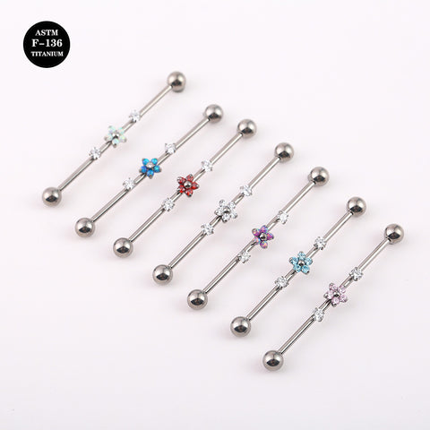 14G ASTM F136 Titanium Industrial Barbell Piercing with Flower