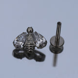 16G ASTM F136 Titanium Internal Thread White CZ Bee Labret Piercing Stud
