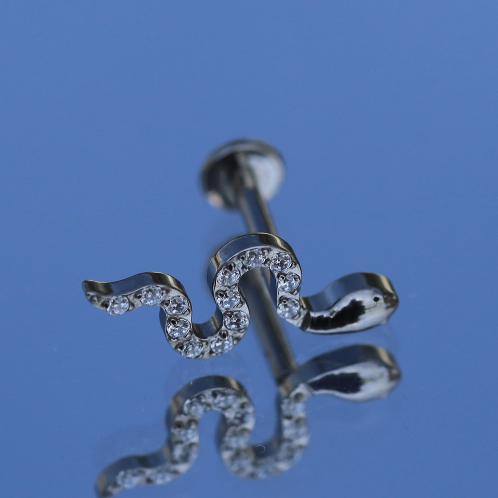 16G ASTM F136 Titanium Internal Threaded White CZ Snake Labret Piercin ...