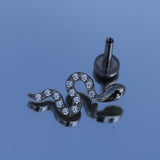 16G ASTM F136 Titanium Internal Threaded White CZ Snake Labret Piercing